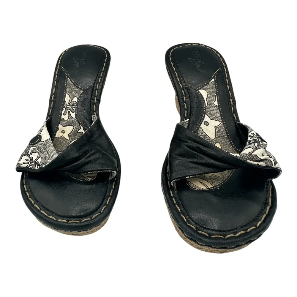 Born Womens Black Floral Wedge Espadrille Sandals Size 8
